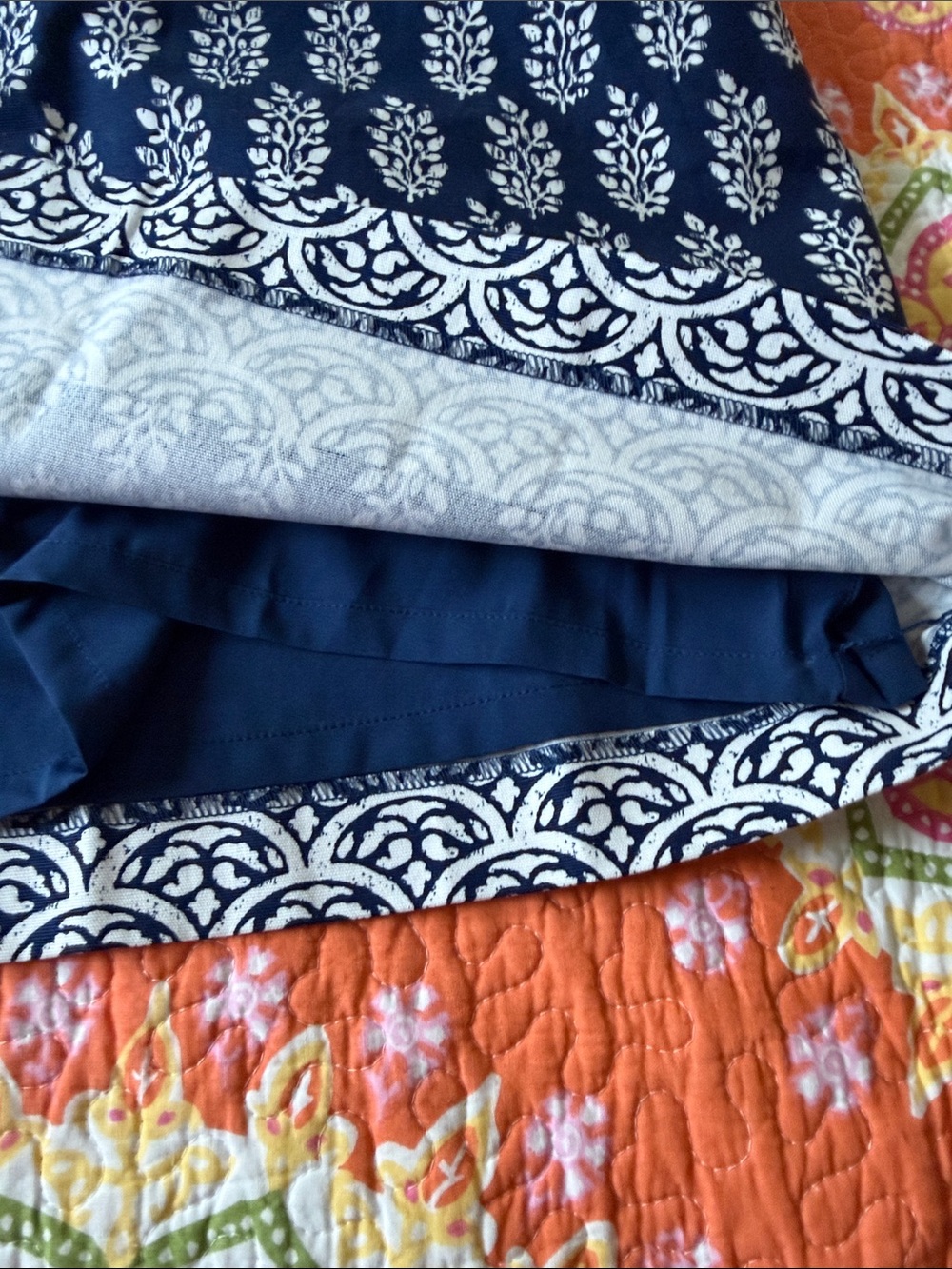 Talbots Cotton Navy Batik Printed A-Line Skirt - Picture 5 of 9